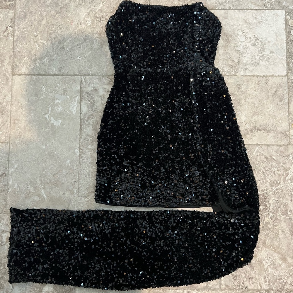 Fashion Nova Ava Draped Sequin Mini Dress - Black